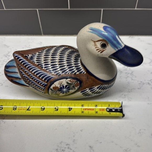 Vintage Mexican Tonala Pottery Duck Mateos Mostado Cobalt Blue Figure Figurine - Picture 5 of 10
